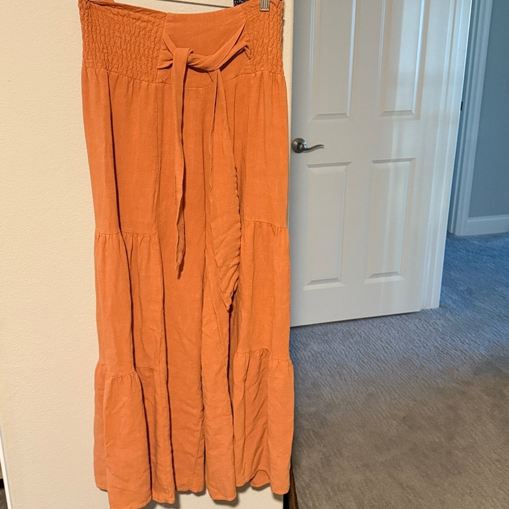 Saints & Hearts Linen Wide Leg Flared Pants Peach With Belt